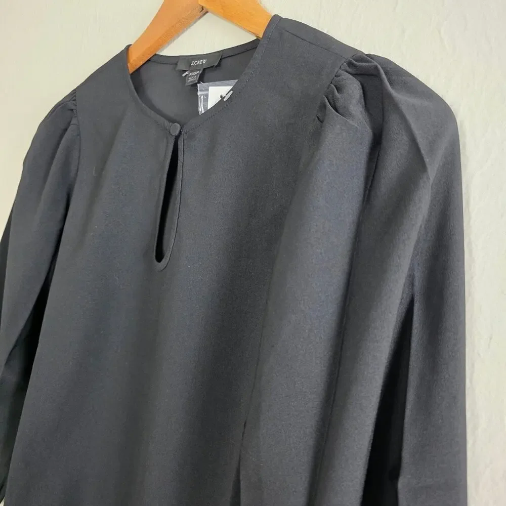 J. Crew Black Puff Sleeve Satin Back Crepe Blouse Top Size XXS Petite XXSP NWT